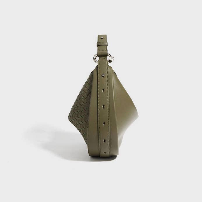 Luna woven leather half moon bag in olive