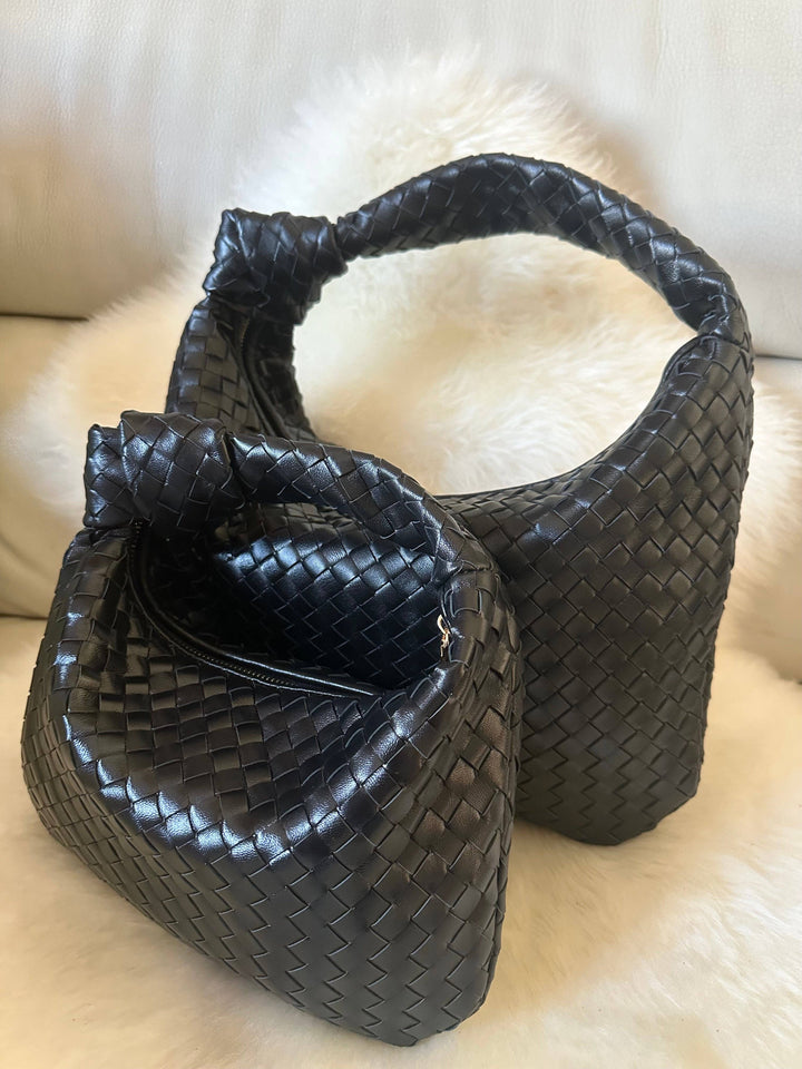 Jolina geflochtene Ledertasche Schwarz