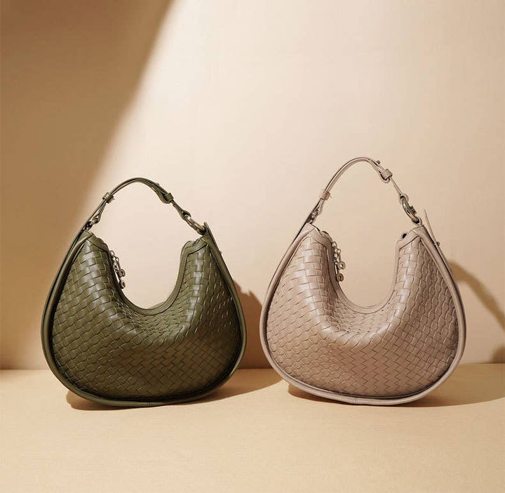 Luna woven leather half moon bag in olive