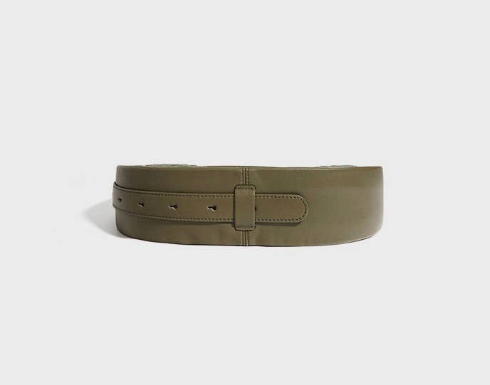 Luna woven leather half moon bag in olive