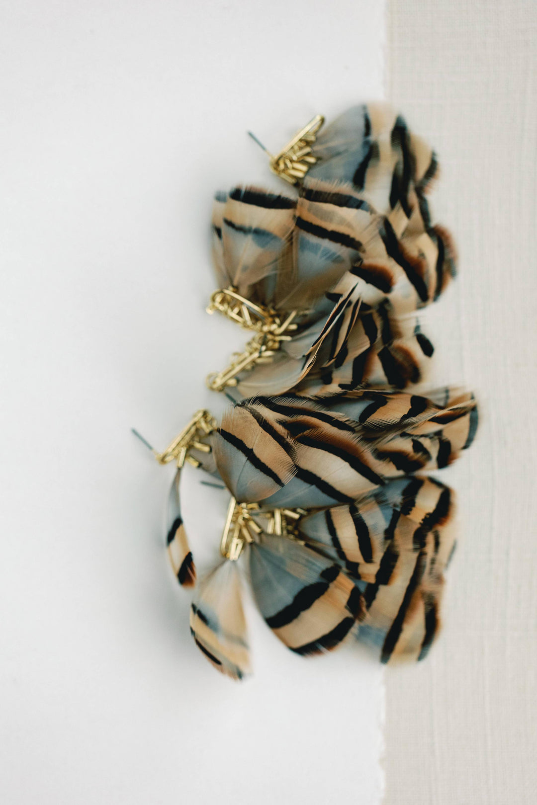 Brown Striped Autumn Feather Tassel Earrings