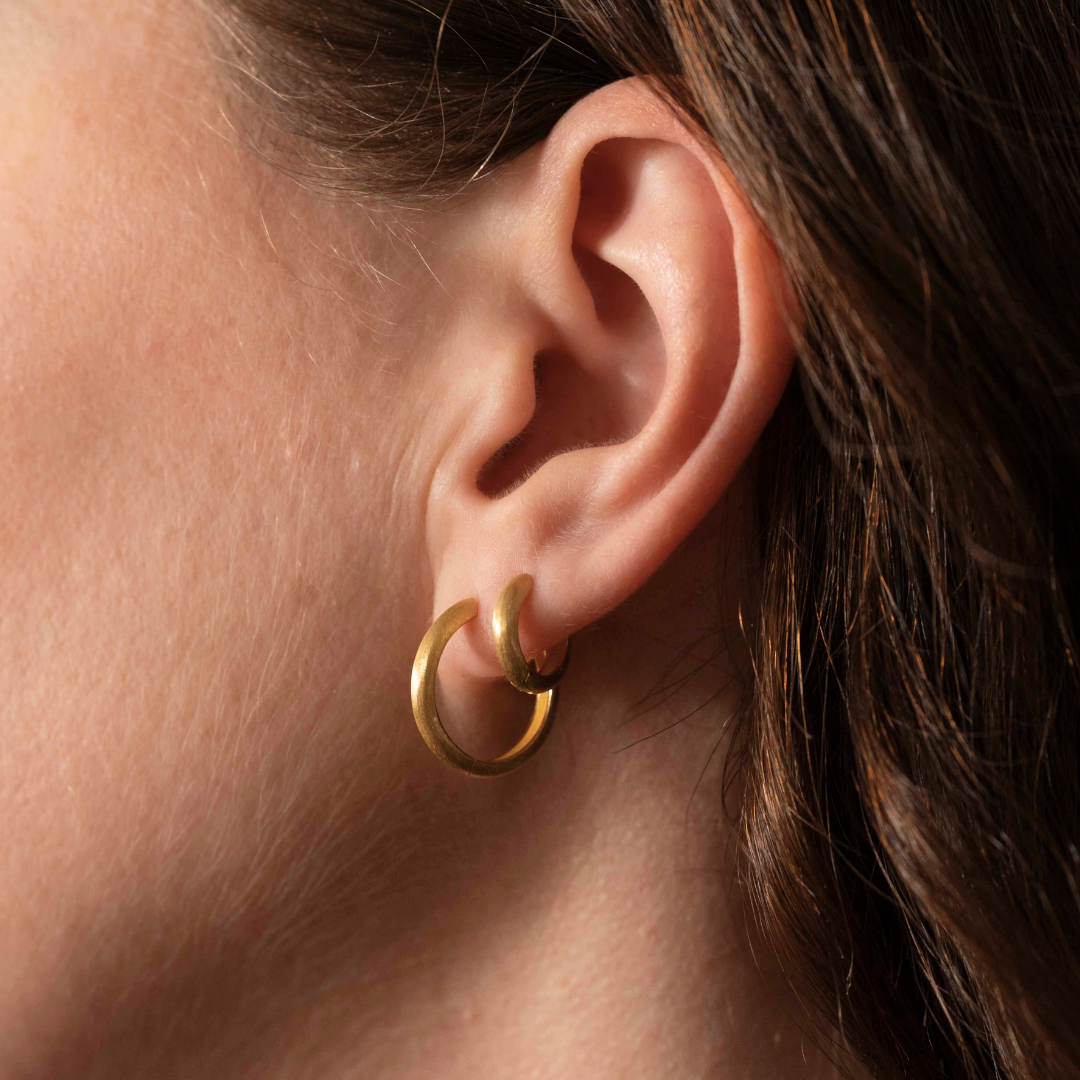 Minimalist brushed gold hoop earrings large