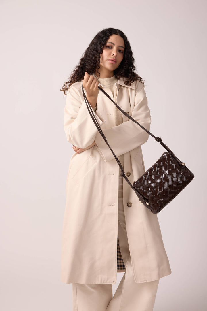 Georgia braided patent leather bag chocolate