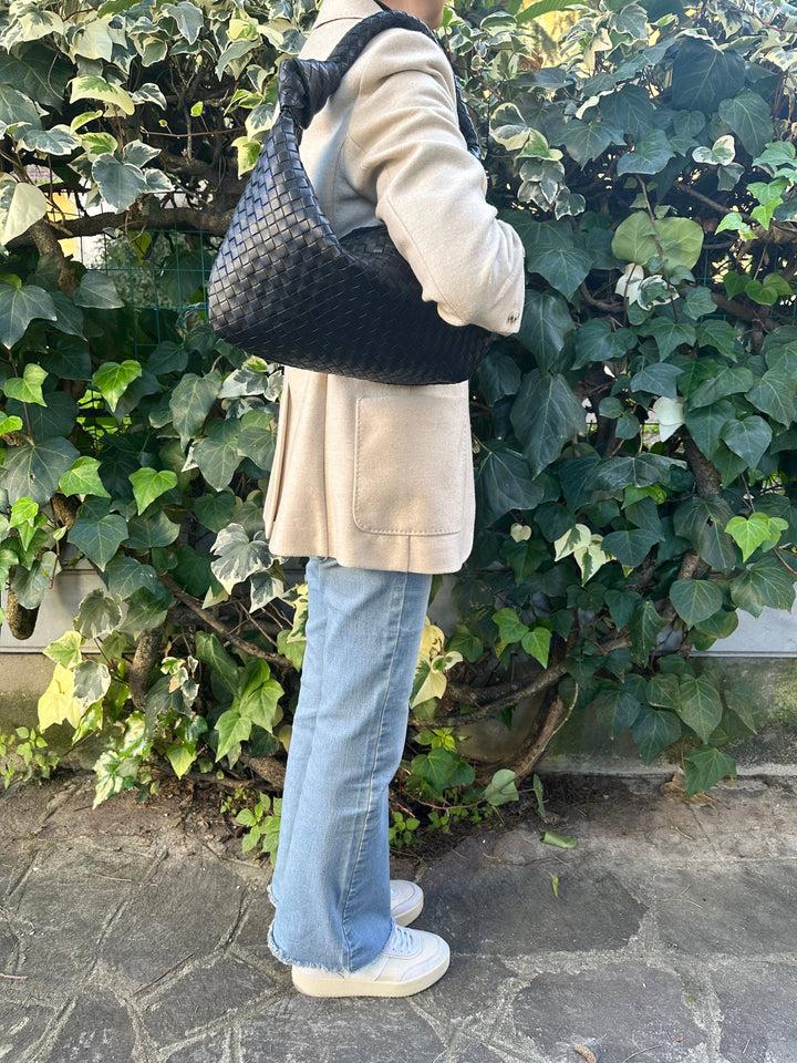 Jolina geflochtene Ledertasche Schwarz