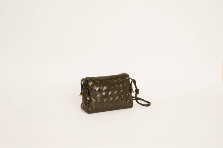 Georgia geflochtene Tasche aus Lackleder Khaki