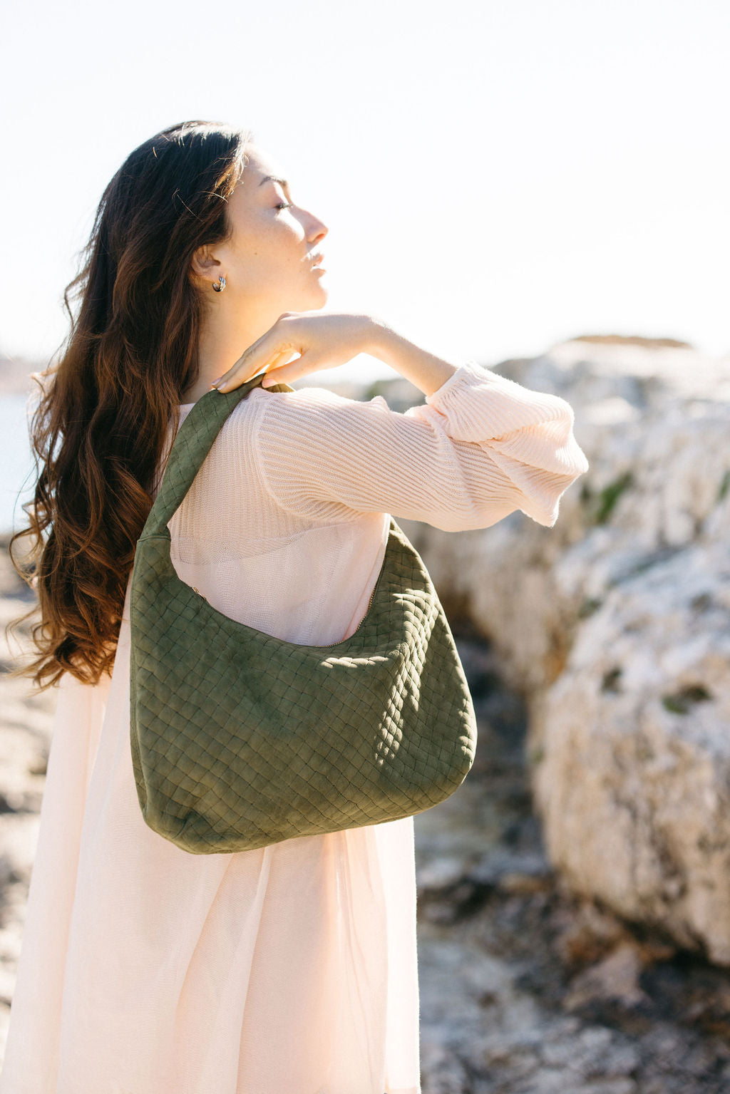 Chiara Ledertasche Wildleder Oliv