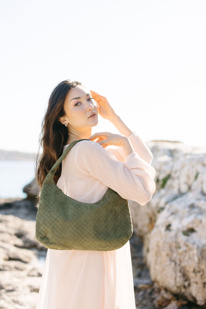 Chiara Ledertasche Wildleder Oliv