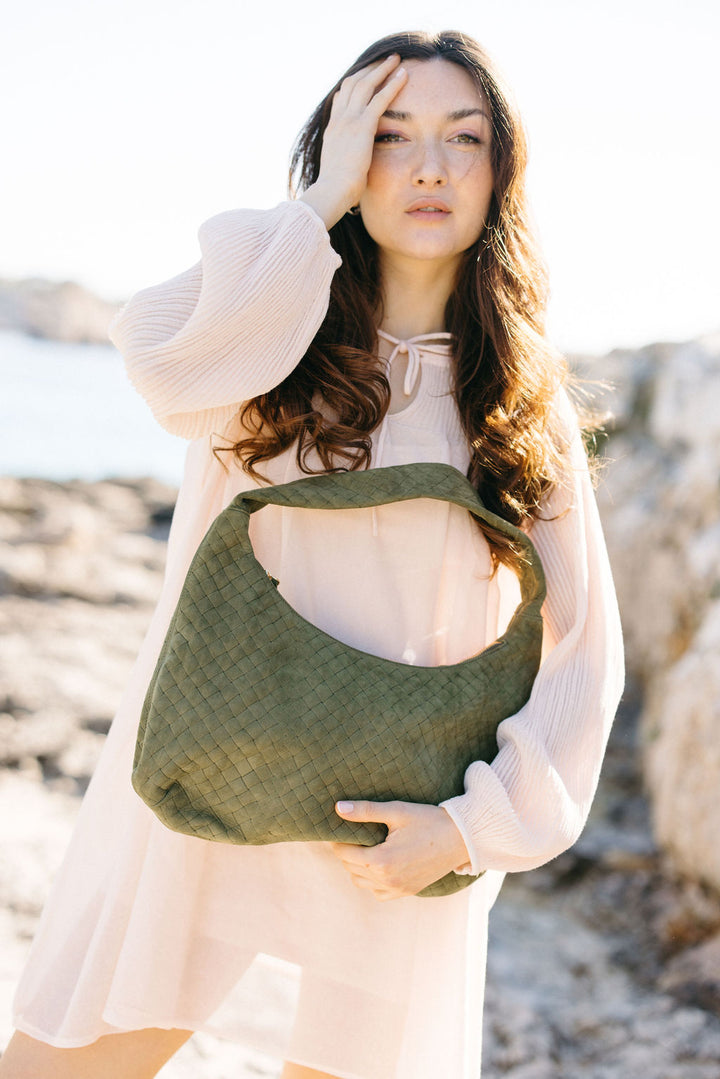Chiara Ledertasche Wildleder Oliv