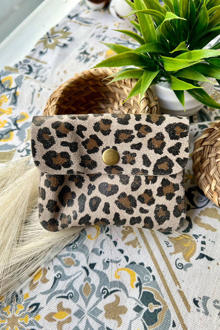 Luce kleine Leder-Geldbörse Taupefarbener Leopard
