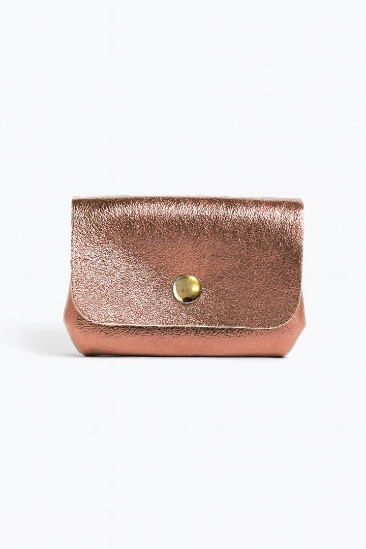 Leni small leather wallet, metallic pink