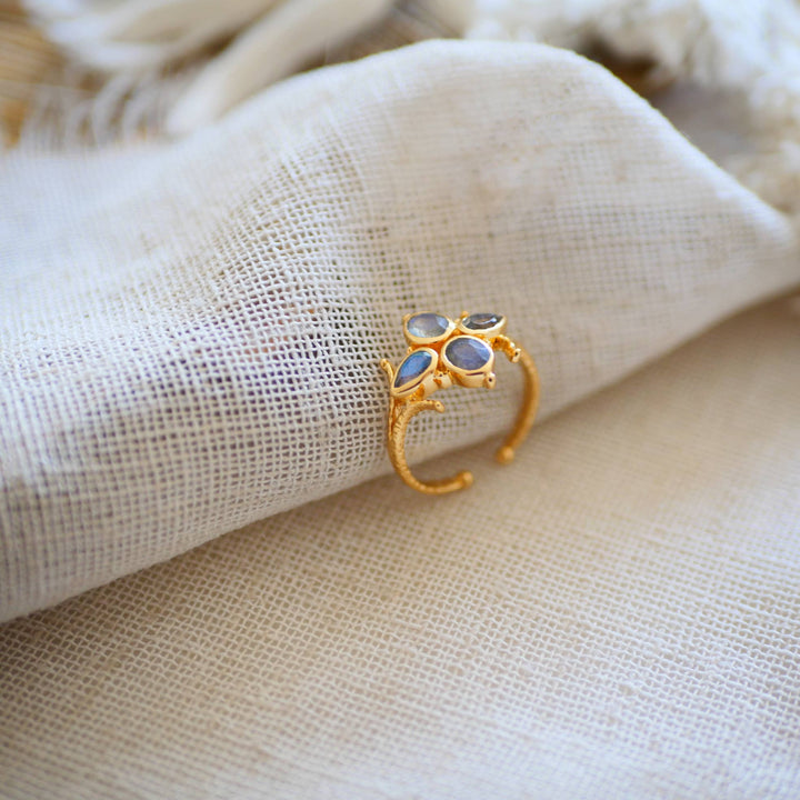 Basanti adjustable flower ring labradorite