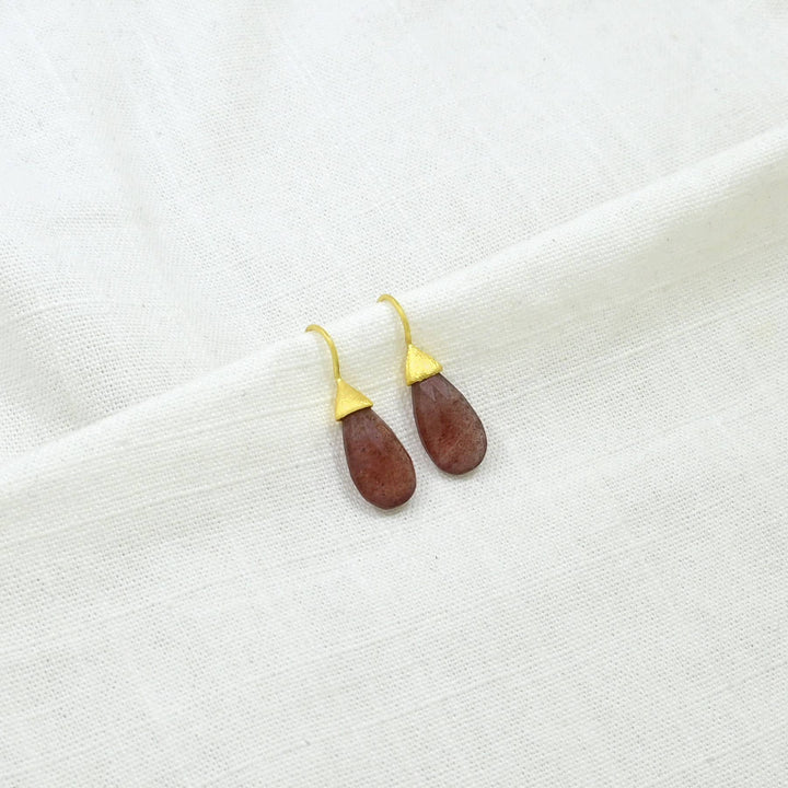 Katara Gemstone Earrings Gold - Strawberry Quartz