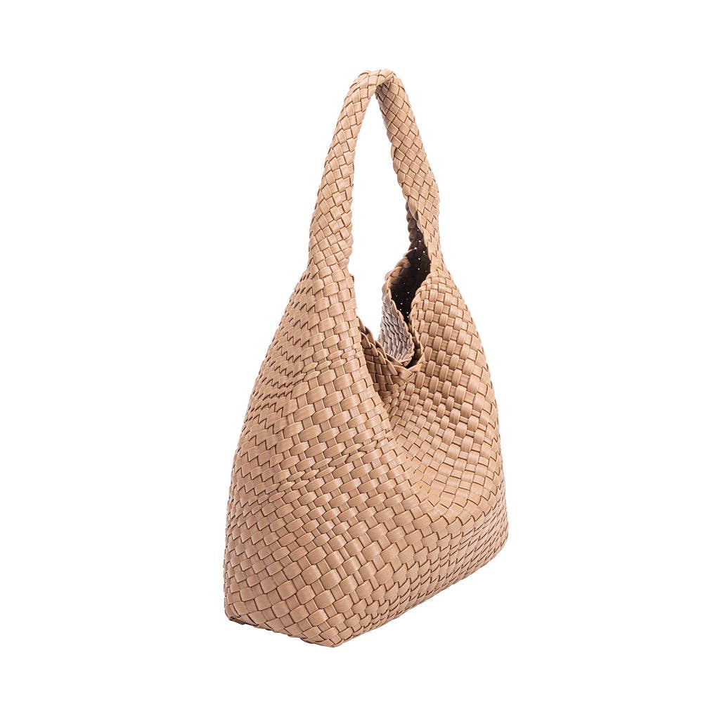 Melie Bianco Johanna große Schultertasche aus recyceltem veganem Material in Nude