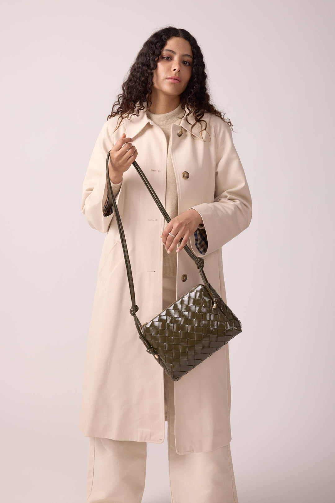 Georgia geflochtene Tasche aus Lackleder Khaki