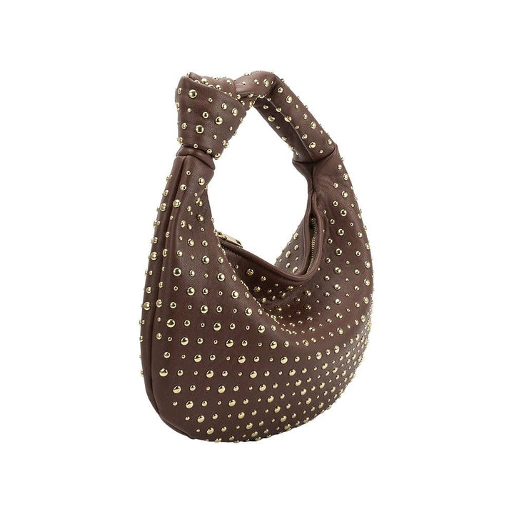 Brigitte grosse Schultertasche mit Nieten in Schokolade