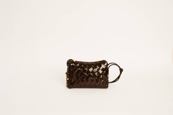 Georgia braided patent leather bag chocolate