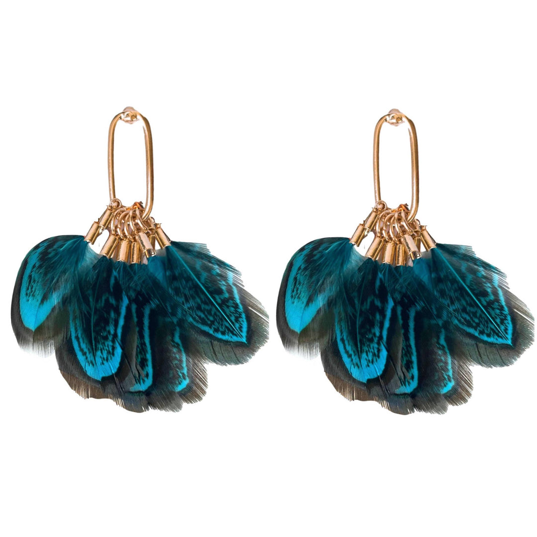 Earrings with peacock feathers and autumnal tassels
