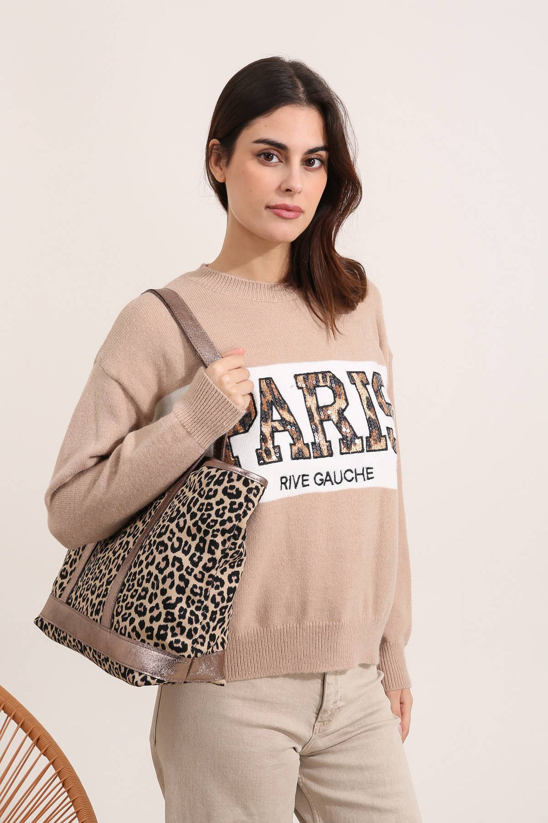 SATINE LEOPARD Bag - 4133B: Taupe