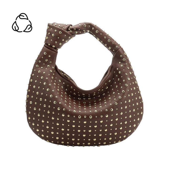 Brigitte grosse Schultertasche mit Nieten in Schokolade