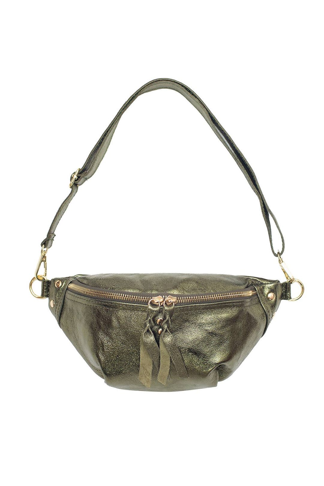 Nelly Ledertasche in Khaki Metall