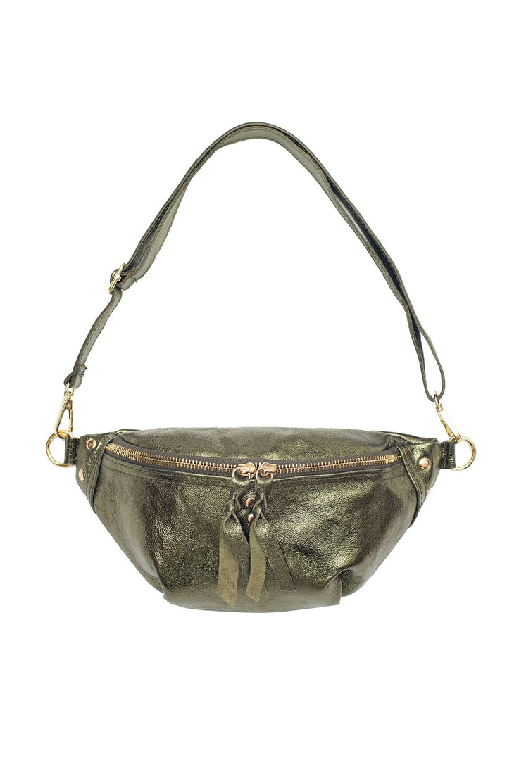 Nelly Ledertasche in Khaki Metall