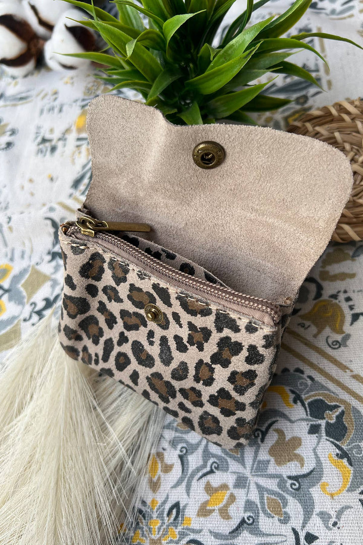 Luce kleine Leder-Geldbörse Taupefarbener Leopard