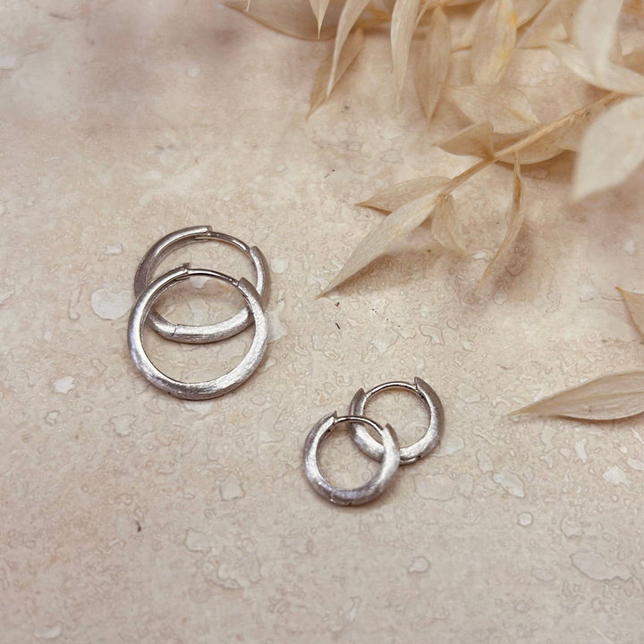 Brushed Silver Minimalist Hoop Earrings: 15 mm