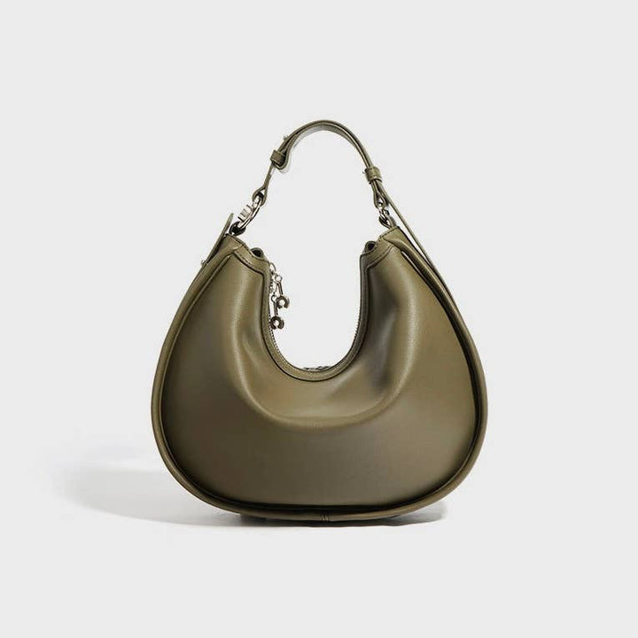 Luna woven leather half moon bag in olive
