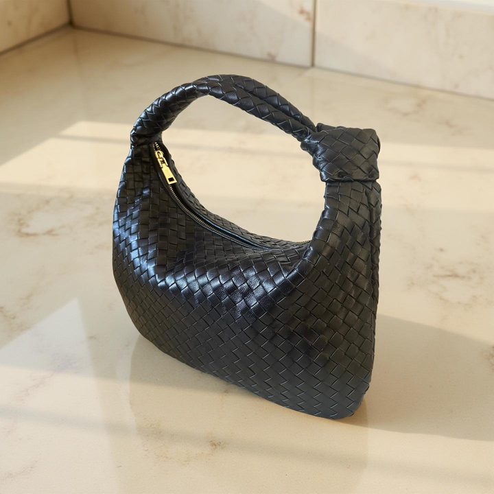 Jolina geflochtene Ledertasche Schwarz
