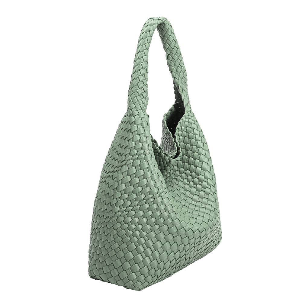Melie Bianco Johanna große Schultertasche aus recyceltem veganem Material in Teal - Limited Edition