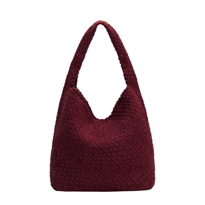 Melie Bianco Johanna große Schultertasche aus recyceltem veganem Wildlederimitat in Bordeauy