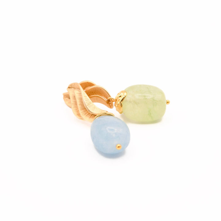 Pastel Gems- Blatt-Ohrringe und Quarze Blau