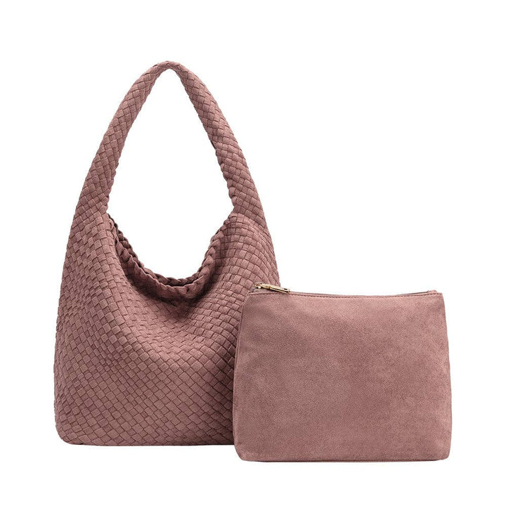 Melie Bianco Johanna große Schultertasche aus recyceltem veganem Wildlederimitat in Mauve