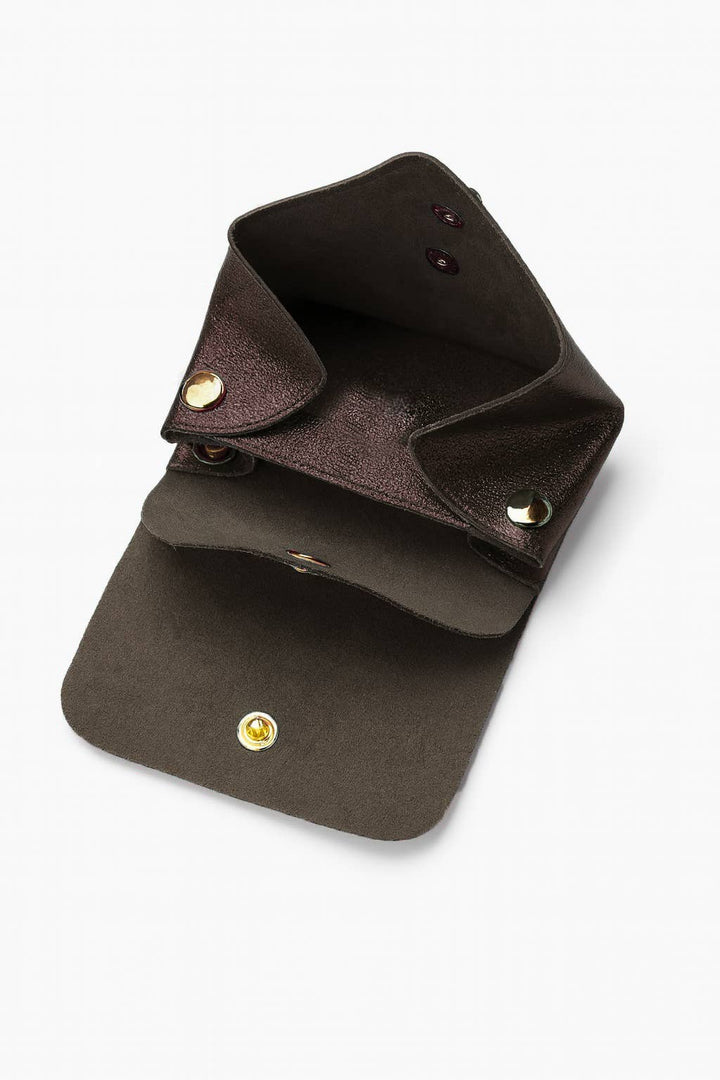 Leni small leather wallet metal chocolate