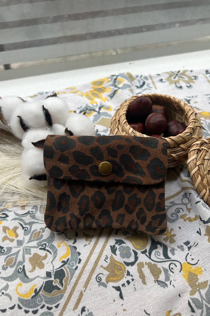 Luce kleine Leder-Geldbörse Taupefarbener Leopard