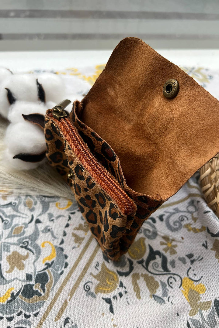 Luce kleine Leder-Geldbörse Kamel-Leopard