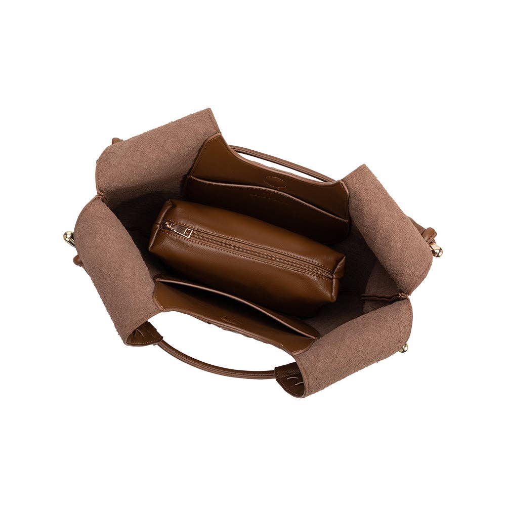 Melie Bianco Tracy vegan shoulder bag made from recycled material in chocolate