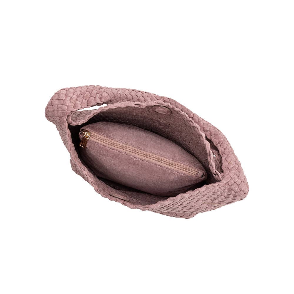 Melie Bianco Johanna große Schultertasche aus recyceltem veganem Wildlederimitat in Mauve