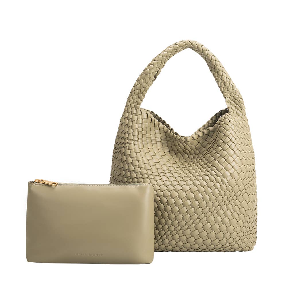 Melie Bianco Johanna große Schultertasche aus recyceltem veganem Material in Moss