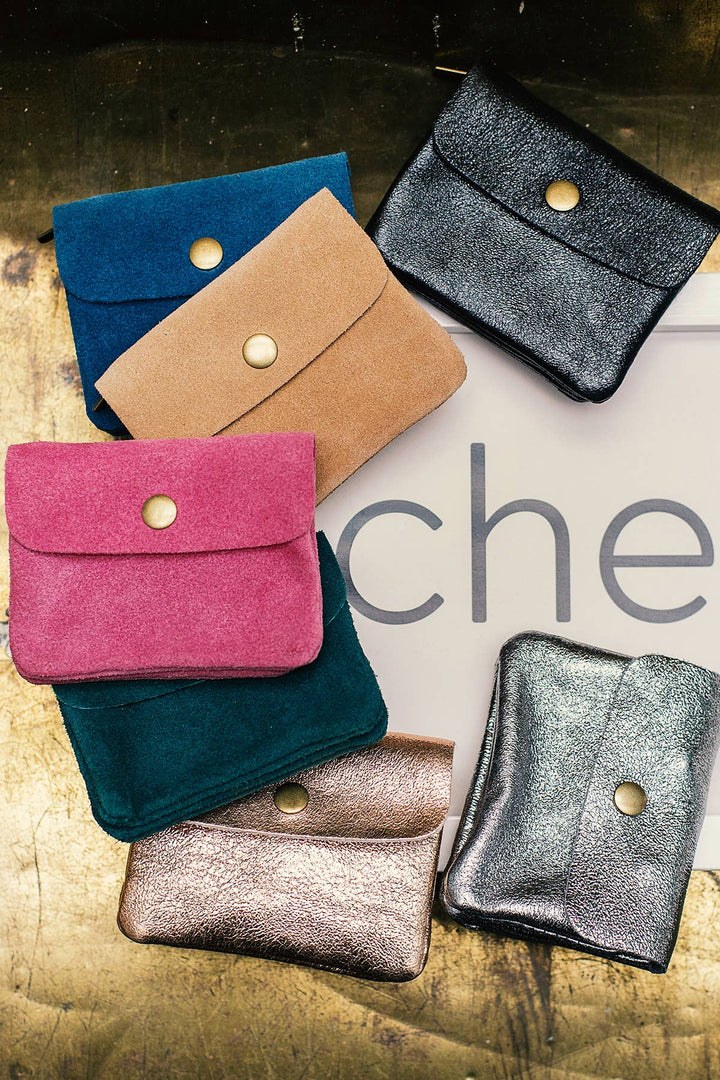 Luce small leather wallet, khaki-colored metal