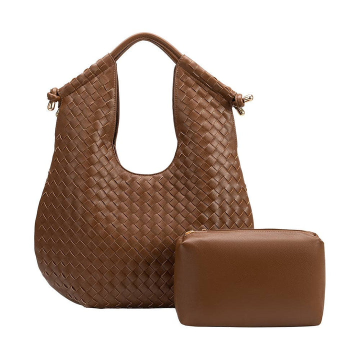 Melie Bianco Tracy vegan shoulder bag made from recycled material in chocolate