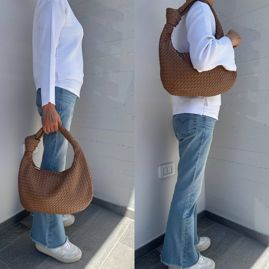 Jolina geflochtene Ledertasche Braun