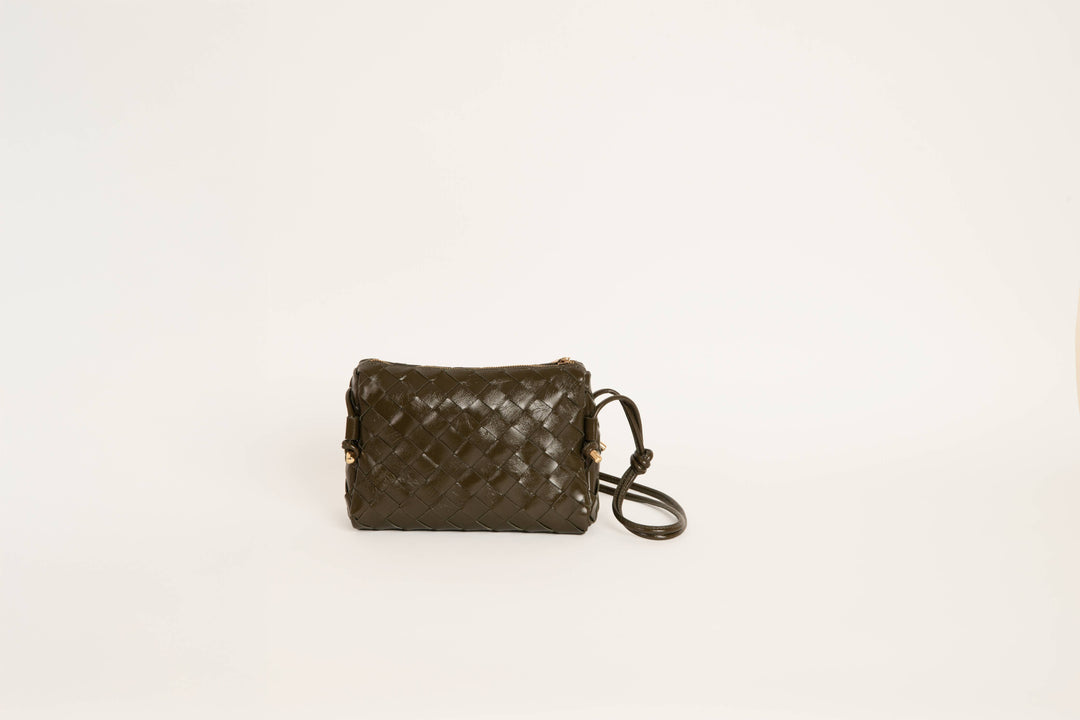 Georgia geflochtene Tasche aus Lackleder Khaki