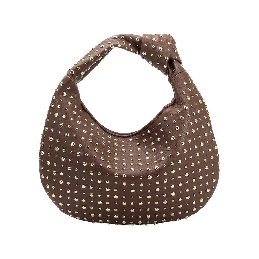 Brigitte grosse Schultertasche mit Nieten in Schokolade
