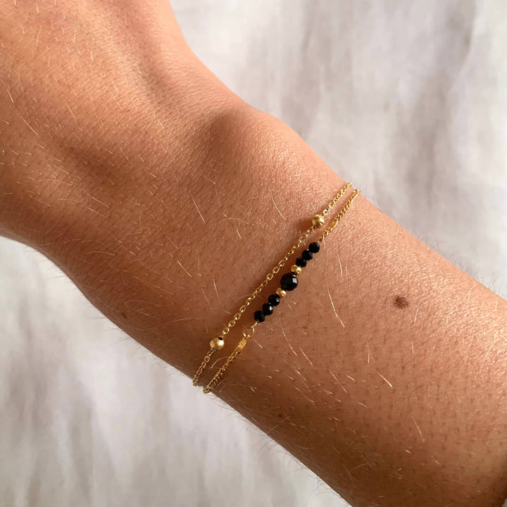 Zweireihiges schwarzes Onyxsteinarmband für Damen