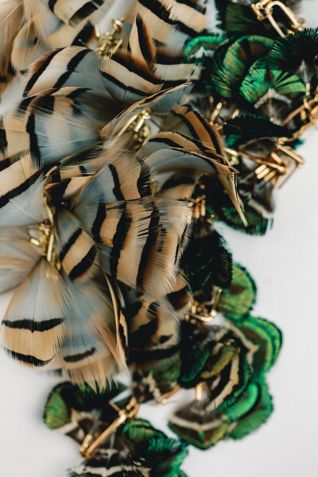 Brown Striped Autumn Feather Tassel Earrings