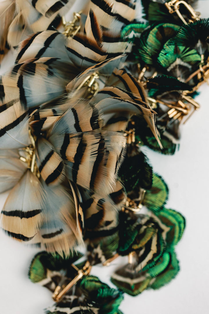 Brown Striped Autumn Feather Tassel Earrings