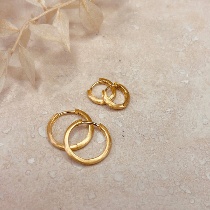 Minimalist brushed gold hoop earrings large