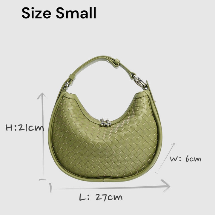 Luna woven leather half moon bag in olive