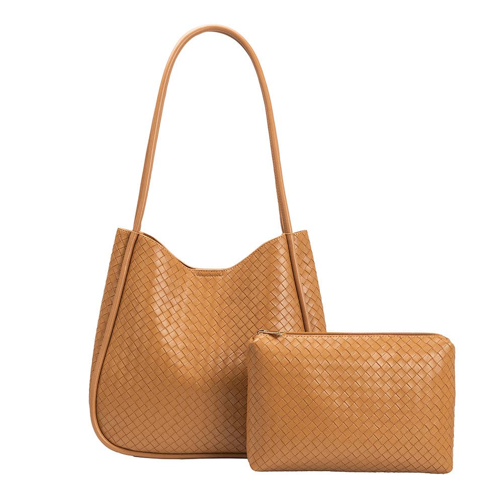 Melie Bianco Mischa Medium Schultertasche aus recyceltem veganem Material in Tan
